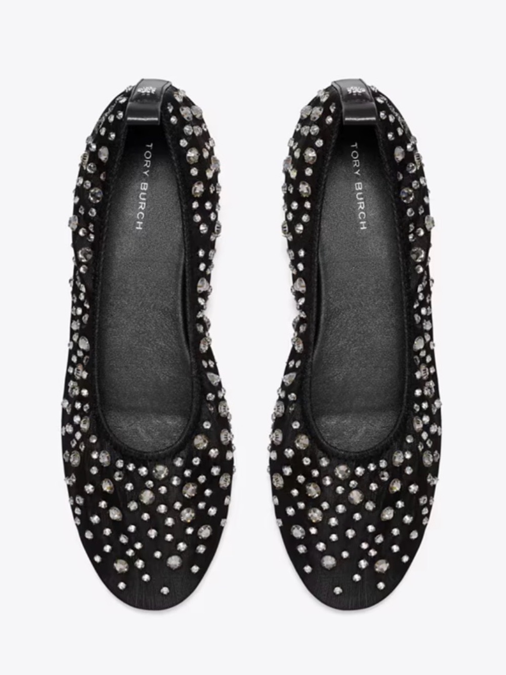 Tory Burch Black Crystal-Embellished Ballet Flats